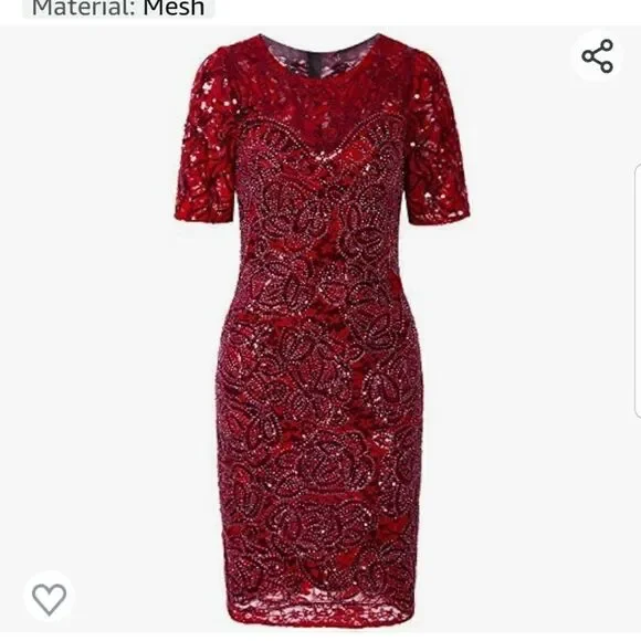 VIJIV+vintage 1920s sequined flapper dress +red new Large - Picture 2 of 16